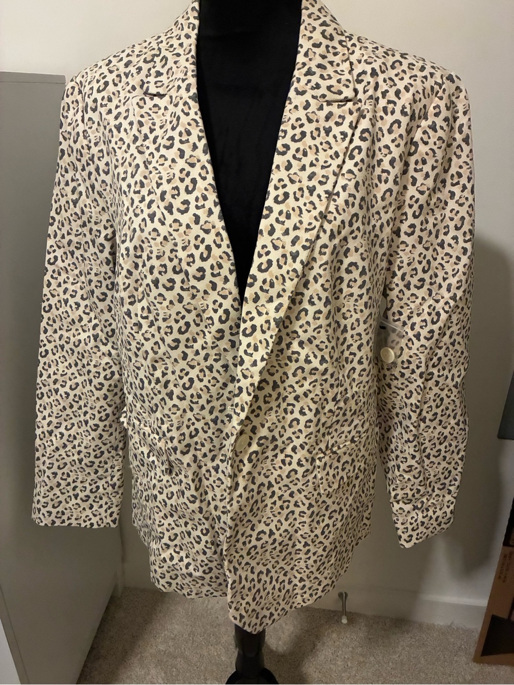 Nine West Cream and Black Leopard Print Blazer